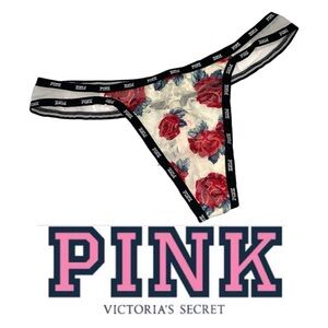 Victoria's Secret PINK Floral Thong Rose Panties Underwear Med P080